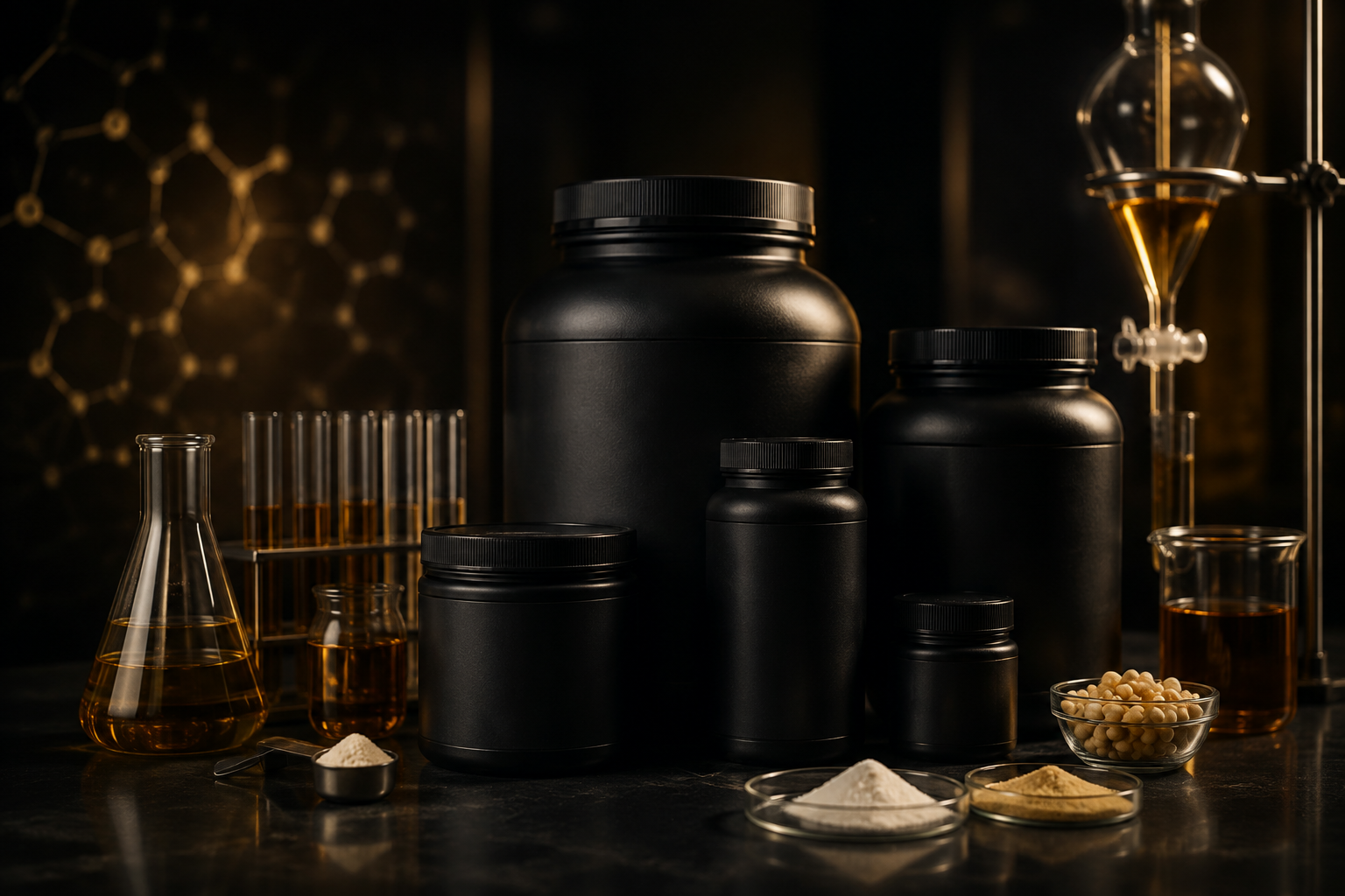 Conceptual unbranded nutrition packaging and formulation glassware